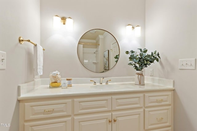 5204 Winter Holly Ct, Raleigh, NC 27606 - full bathroom with vanity, crown molding, and a shower