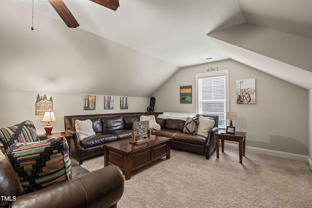 508 Morning Oaks Dr, Holly Springs, NC 27540 - living area with vaulted ceiling, light colored carpet, and ceiling fan