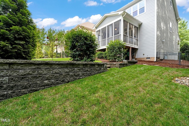 508 Morning Oaks Dr, Holly Springs, NC 27540 - rear view of house featuring a sunroom and crawl space