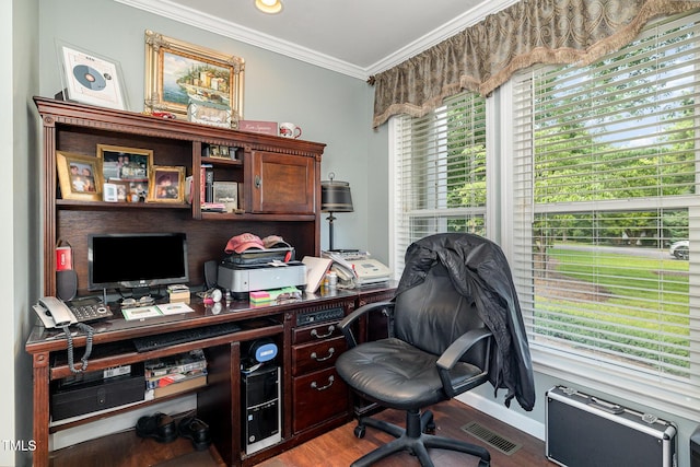 106 Scuppernong Ct, West End, NC 27376 - office featuring crown molding and wood finished floors