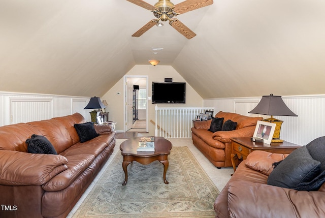 106 Scuppernong Ct, West End, NC 27376 - living area with a ceiling fan and vaulted ceiling