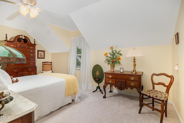 106 Scuppernong Ct, West End, NC 27376 - bedroom featuring lofted ceiling, light colored carpet, and a ceiling fan