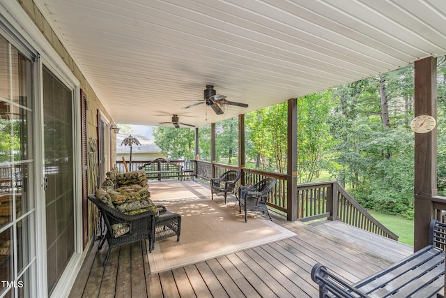106 Scuppernong Ct, West End, NC 27376 - wooden deck with ceiling fan