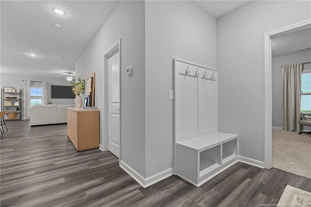 115 Doubletree Ln, Autryville, NC 28318 - mudroom featuring dark wood-style floors, recessed lighting, and a ceiling fan