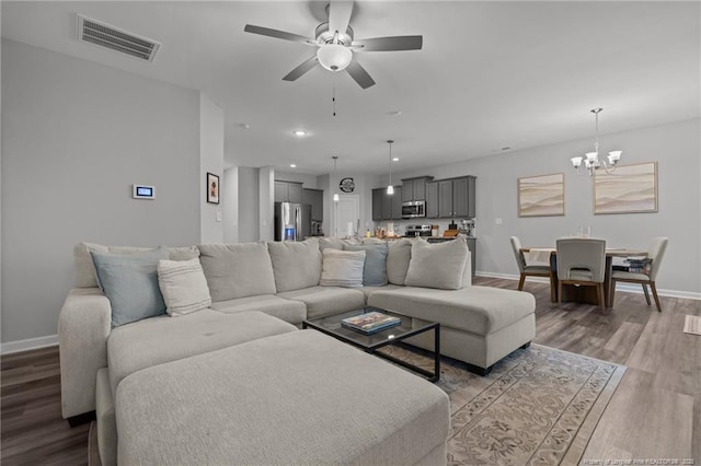 115 Doubletree Ln, Autryville, NC 28318 - living area featuring a chandelier, light wood-type flooring, a ceiling fan, and recessed lighting