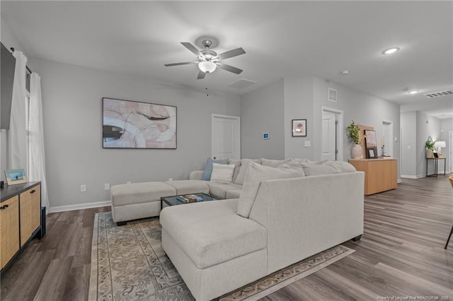 115 Doubletree Ln, Autryville, NC 28318 - living area with dark wood-style floors, a ceiling fan, and recessed lighting