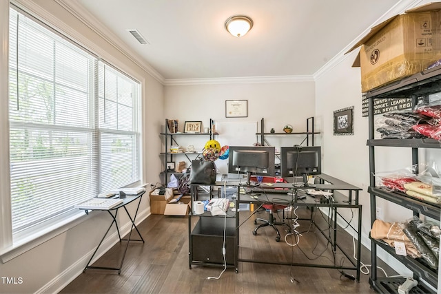 1051 Jura Ridge Dr, Fuquay Varina, NC 27526 - office area featuring plenty of natural light, wood finished floors, and ornamental molding