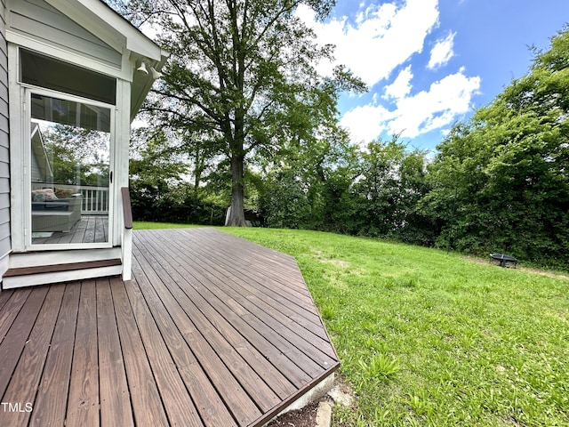 118 Chestnut St, Durham, NC 27707 - wooden terrace with a yard and view of scattered trees