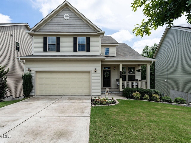 857 Stable Fern Dr, Fuquay Varina, NC 27526 - view of front facade featuring a porch, a garage, a front lawn, and driveway
