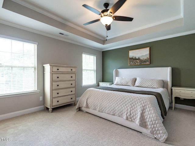 857 Stable Fern Dr, Fuquay Varina, NC 27526 - carpeted bedroom with a raised ceiling, ornamental molding, and ceiling fan