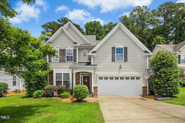 304 Forbes Rd, Wake Forest, NC 27587 - traditional-style home with an attached garage, concrete driveway, a front yard, and a shingled roof