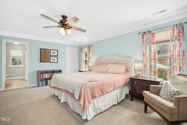 304 Forbes Rd, Wake Forest, NC 27587 - bedroom with ornamental molding, carpet flooring, ensuite bathroom, and a ceiling fan