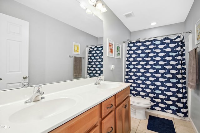 304 Forbes Rd, Wake Forest, NC 27587 - full bath with tile patterned flooring, double vanity, and curtained shower