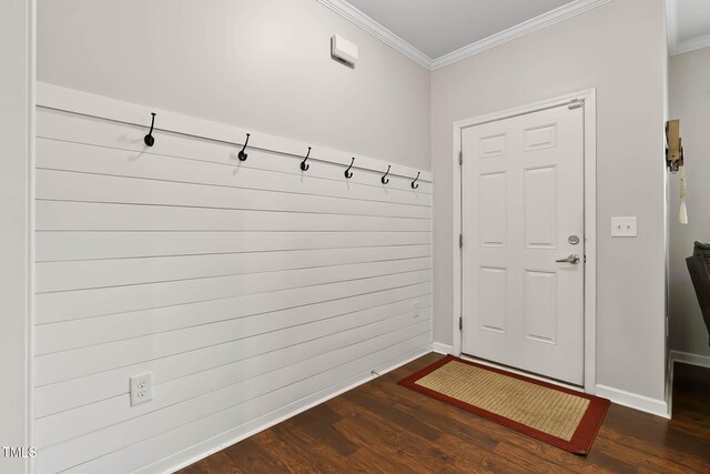 8005 Caithness St, Raleigh, NC 27616 - mudroom featuring ornamental molding and dark wood-style flooring