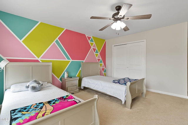 8005 Caithness St, Raleigh, NC 27616 - bedroom featuring carpet flooring, a closet, and ceiling fan