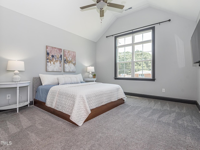 335 Glenn St, Franklinton, NC 27525 - bedroom featuring carpet floors, vaulted ceiling, and ceiling fan