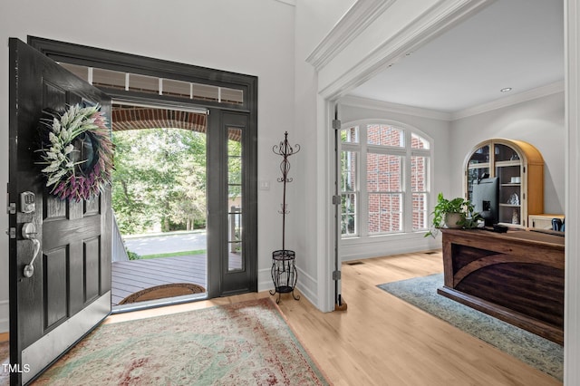 100 Redfoot Run Rd, Chapel Hill, NC 27516 - entryway featuring ornamental molding, healthy amount of natural light, and wood finished floors