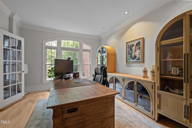 100 Redfoot Run Rd, Chapel Hill, NC 27516 - office featuring crown molding, light wood-style floors, and recessed lighting