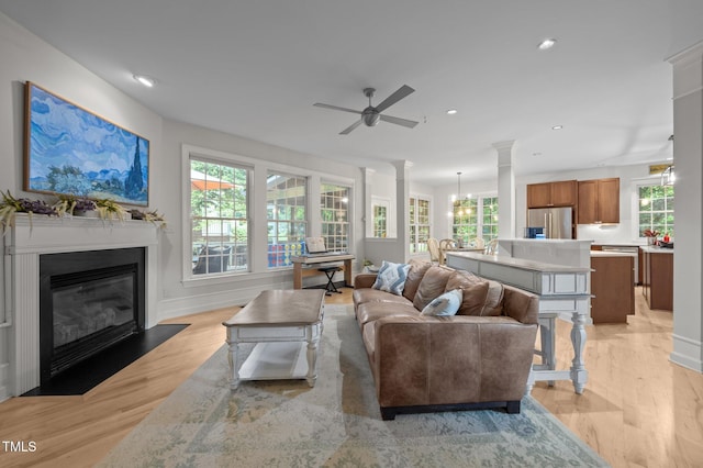 100 Redfoot Run Rd, Chapel Hill, NC 27516 - living room with a ceiling fan, healthy amount of natural light, light wood-style flooring, and recessed lighting