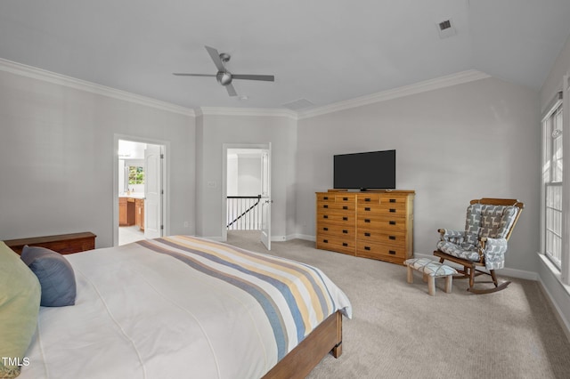 100 Redfoot Run Rd, Chapel Hill, NC 27516 - carpeted bedroom featuring crown molding, a ceiling fan, and ensuite bath