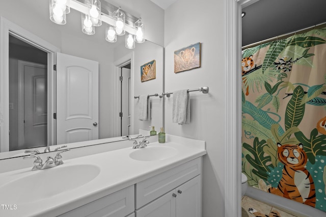 100 Redfoot Run Rd, Chapel Hill, NC 27516 - bathroom featuring double vanity and a shower with curtain