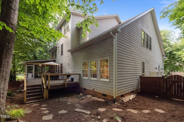 100 Redfoot Run Rd, Chapel Hill, NC 27516 - view of side of home with crawl space, a wooden deck, and a gate