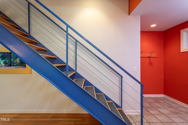 820 Runnymede Rd, Raleigh, NC 27607 - staircase featuring recessed lighting and wood finished floors