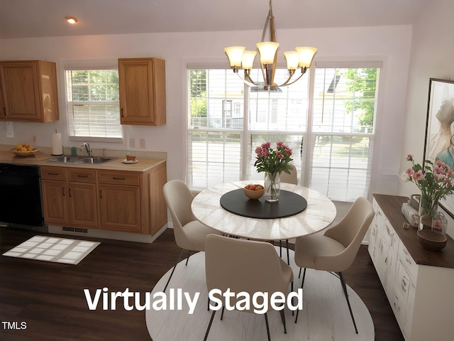 2662 Walas Ct, Creedmoor, NC 27522 - dining room with dark wood-type flooring and a chandelier