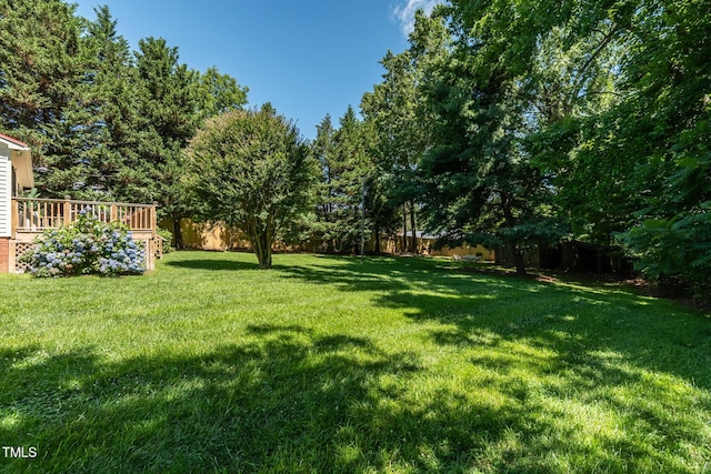 210 Peachtree St, Roxboro, NC 27573 - fenced backyard featuring a wooden deck