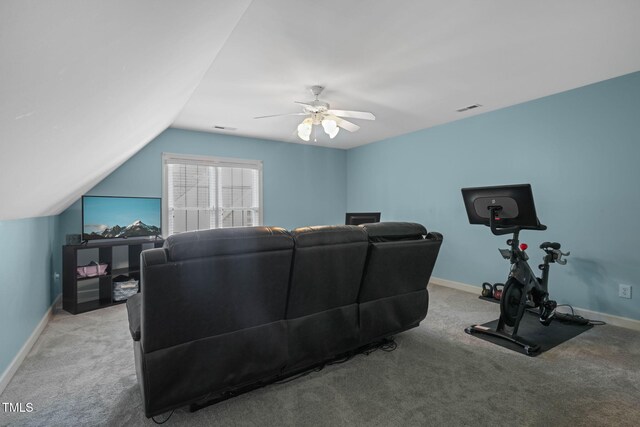 2925 Dargan Hills Dr, Wake Forest, NC 27587 - carpeted cinema room with lofted ceiling and a ceiling fan