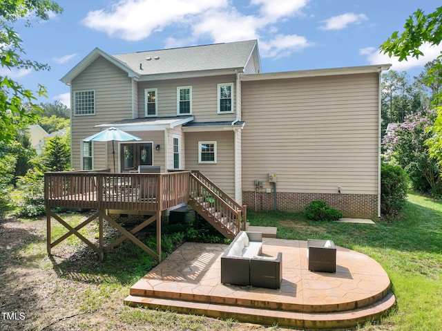 2925 Dargan Hills Dr, Wake Forest, NC 27587 - rear view of house featuring a patio, a wooden deck, and a lawn