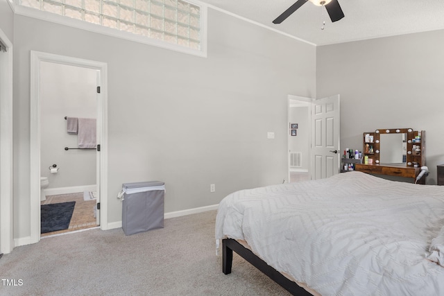 6205 Houndsman Ct, Raleigh, NC 27616 - carpeted bedroom featuring high vaulted ceiling, ceiling fan, and ensuite bathroom