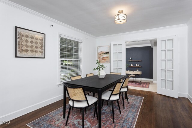 2801 E Shoreham St, Durham, NC 27707 - dining space featuring crown molding, wood finished floors, and french doors