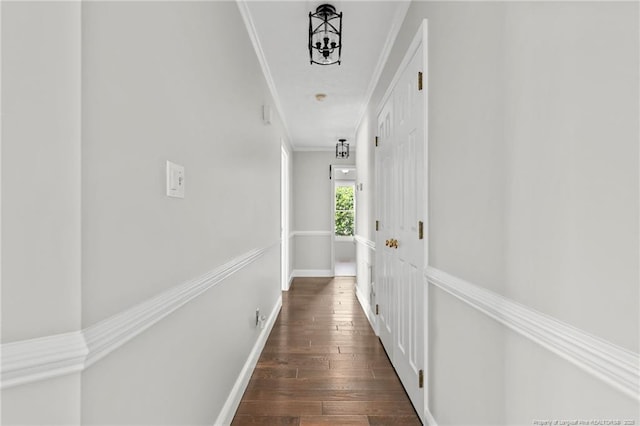 4304 Ferncreek Dr, Fayetteville, NC 28314 - corridor with ornamental molding and dark wood-style floors