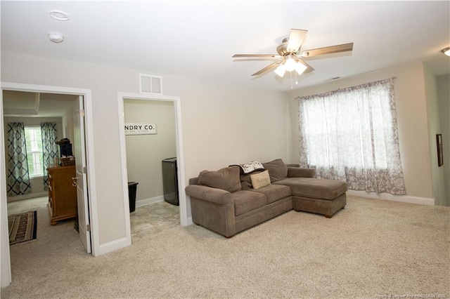 435 Lancaster Dr, Vass, NC 28394 - carpeted living room featuring a ceiling fan and baseboards