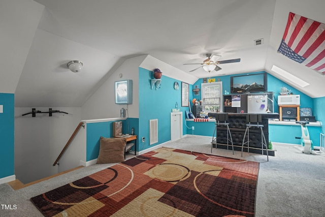 2401 Worthing Ct, Wake Forest, NC 27587 - office featuring carpet, lofted ceiling, a dry bar, and ceiling fan
