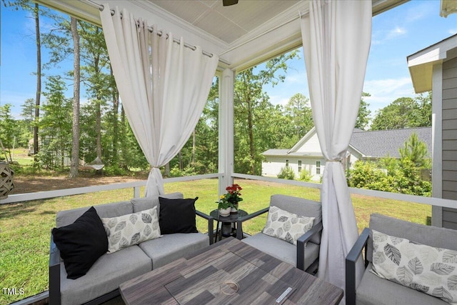 103 Foothill Ct, Sanford, NC 27330 - sunroom featuring ceiling fan and an outdoor living space