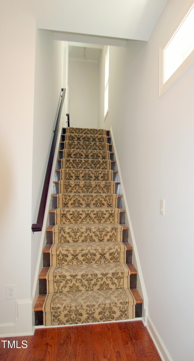 332 Bridgegate Dr, Cary, NC 27519 - staircase featuring baseboards and wood finished floors