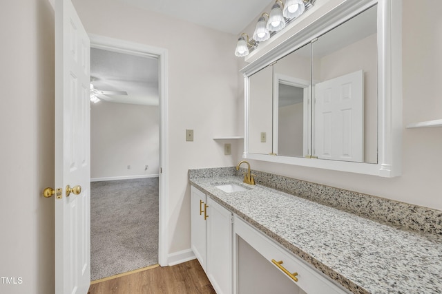 4309 Birmingham Way, Raleigh, NC 27604 - bathroom with vanity, wood finished floors, and ceiling fan