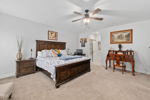 169 Skippers Lndg, Manson, NC 27553 - bedroom featuring light colored carpet, ceiling fan, and recessed lighting