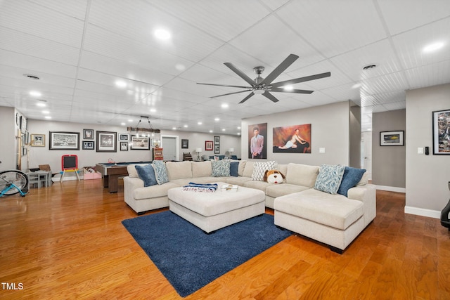 169 Skippers Lndg, Manson, NC 27553 - living area with wood finished floors, billiards, a ceiling fan, and recessed lighting