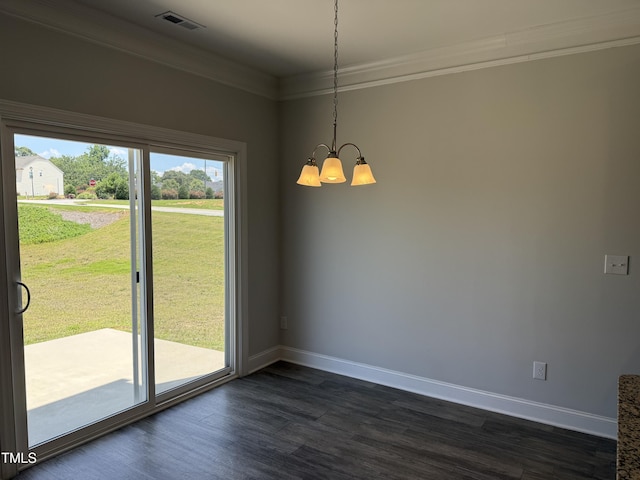 14 Gallop Rein Cir, Benson, NC 27504 - unfurnished dining area with a chandelier, dark wood-style floors, and crown molding