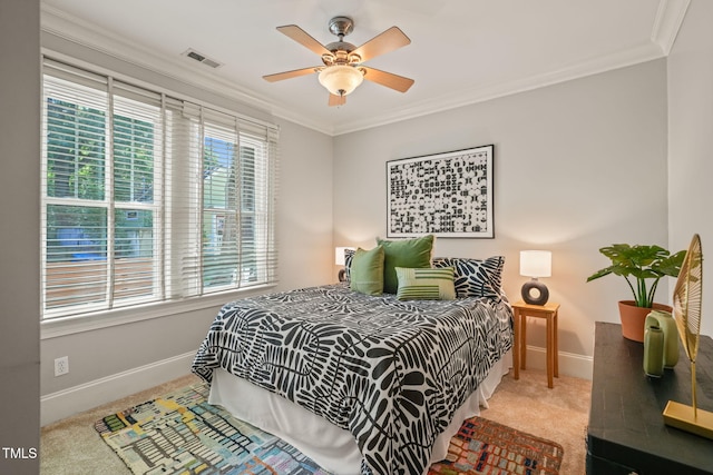 211 W Trinity Ave, Durham, NC 27701 - carpeted bedroom featuring ornamental molding and ceiling fan