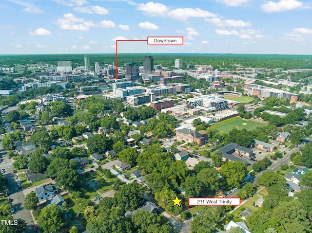 211 W Trinity Ave, Durham, NC 27701 - aerial view of property and surrounding area featuring nearby urban area