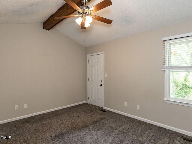 23 Joci Ct, Durham, NC 27704 - unfurnished room with healthy amount of natural light, ceiling fan, dark colored carpet, and a textured ceiling