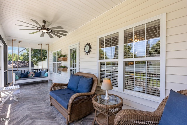 114 Boone Trl, Garner, NC 27529 - sunroom featuring a ceiling fan