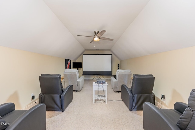114 Boone Trl, Garner, NC 27529 - cinema with light carpet, vaulted ceiling, and a ceiling fan