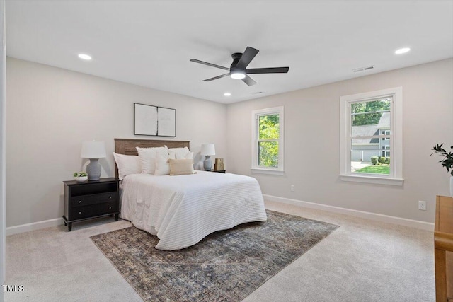4006 New Yarmouth Way, Apex, NC 27502 - bedroom with light colored carpet, recessed lighting, and ceiling fan