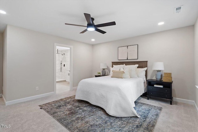 4006 New Yarmouth Way, Apex, NC 27502 - bedroom featuring carpet, recessed lighting, ensuite bath, and a ceiling fan
