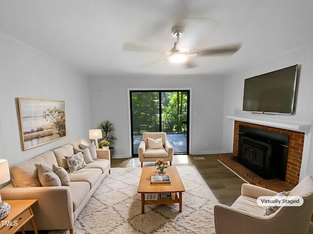 3721 Suffolk St, Durham, NC 27707 - living area with a ceiling fan and wood finished floors